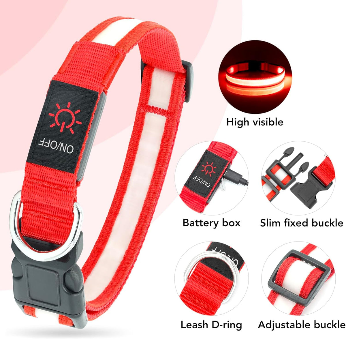 Illuminate Your Dog's Safety: Adjustable USB Rechargeable LED Glowing Collar - Super Bright & Stylish (Medium, Red)