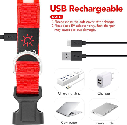 Illuminate Your Dog's Safety: Adjustable USB Rechargeable LED Glowing Collar - Super Bright & Stylish (Medium, Red)
