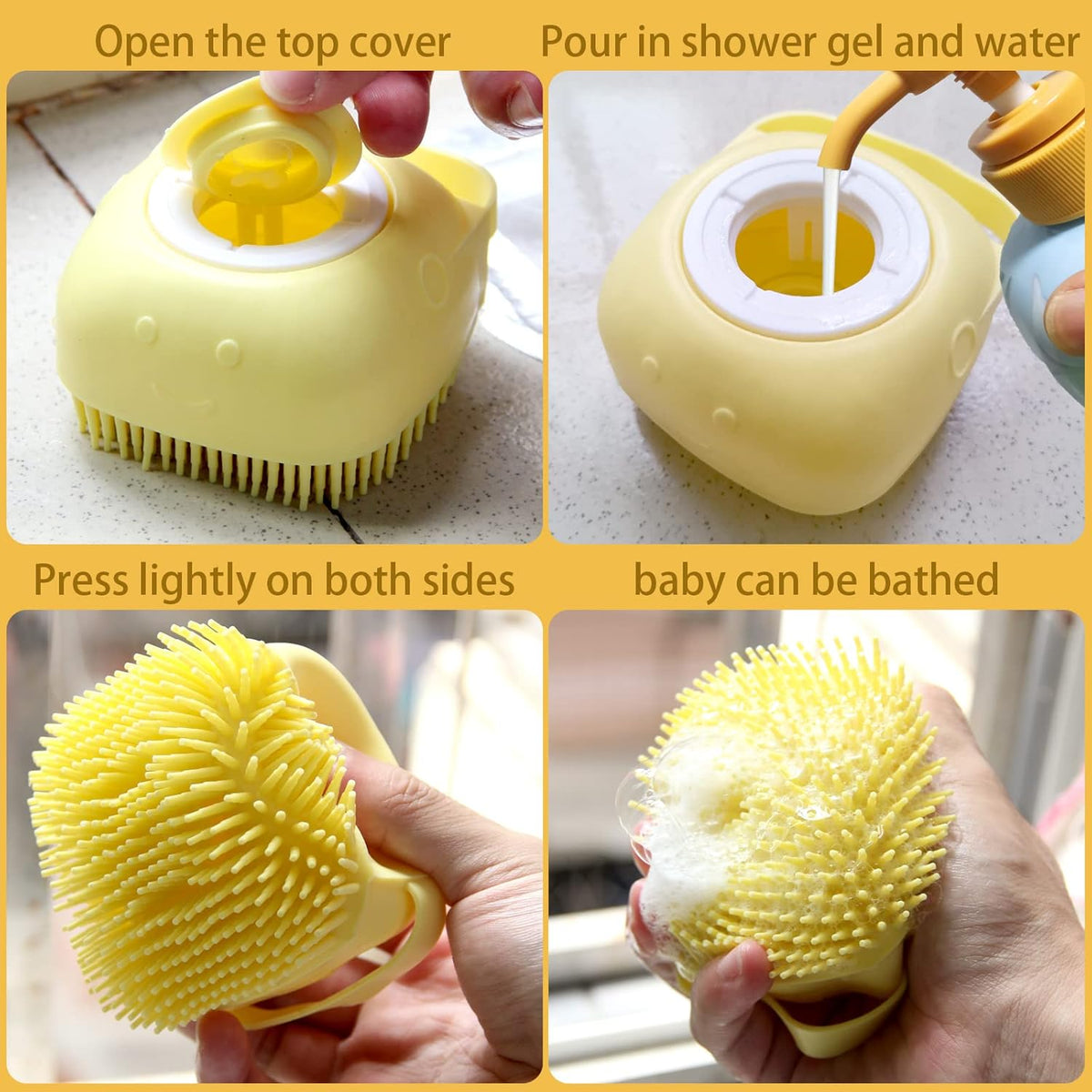 Revolutionary Yellow Pet Bath Brush with Built-in Shampoo Dispenser for Effortless Dog Grooming