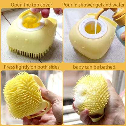 Revolutionary Yellow Pet Bath Brush with Built-in Shampoo Dispenser for Effortless Dog Grooming