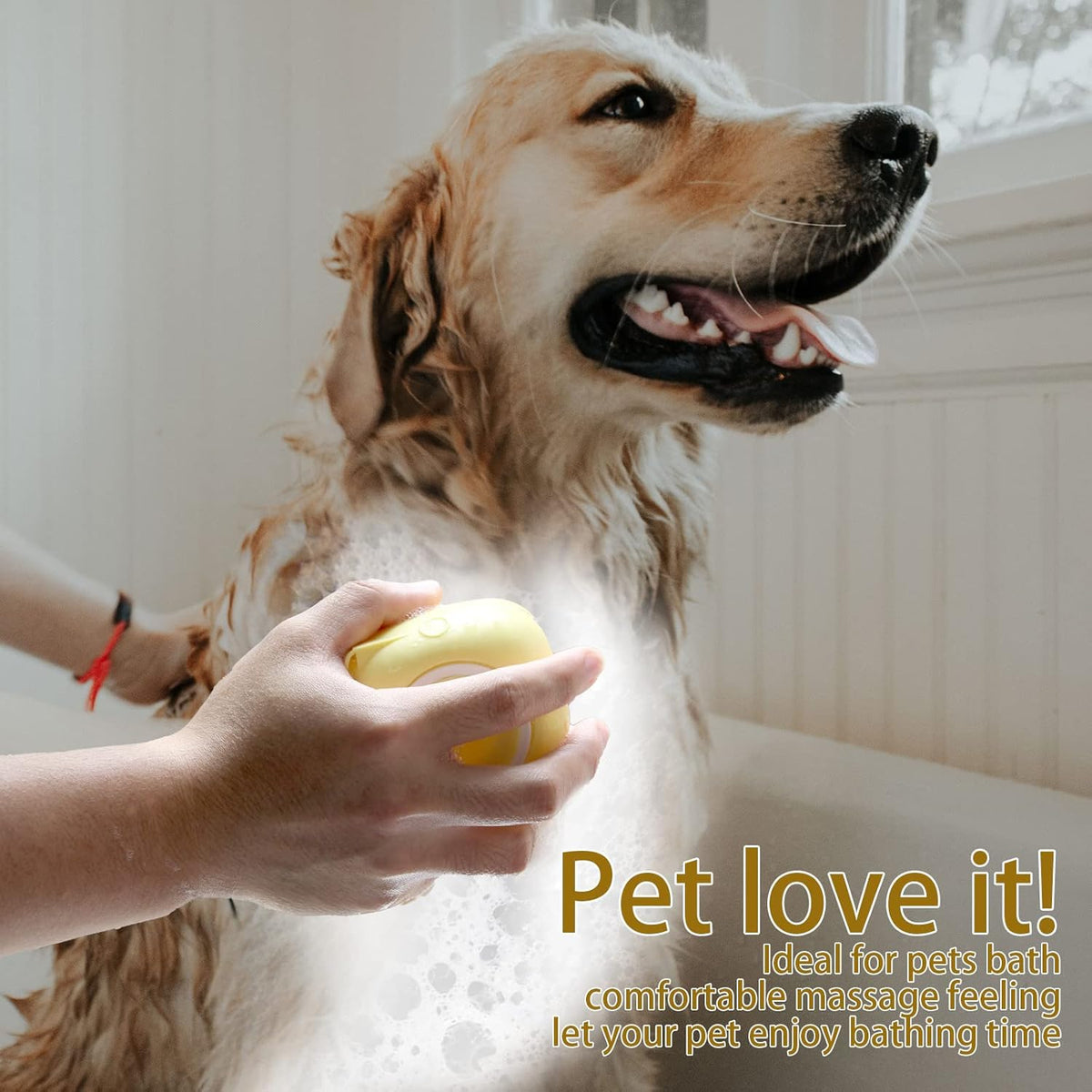 Revolutionary Yellow Pet Bath Brush with Built-in Shampoo Dispenser for Effortless Dog Grooming