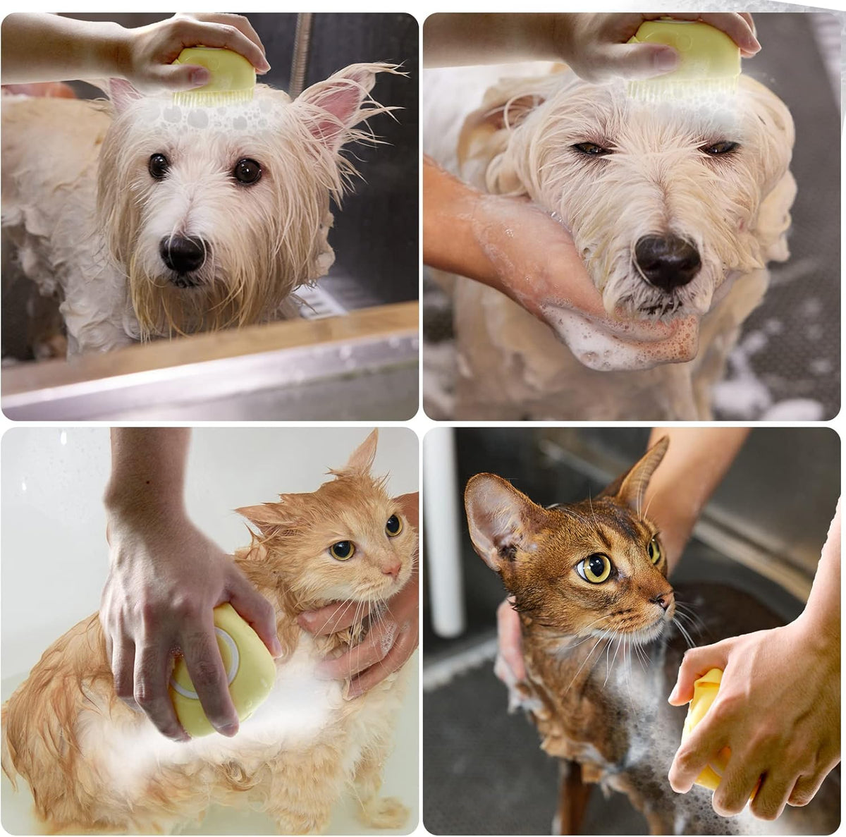 Revolutionary Yellow Pet Bath Brush with Built-in Shampoo Dispenser for Effortless Dog Grooming