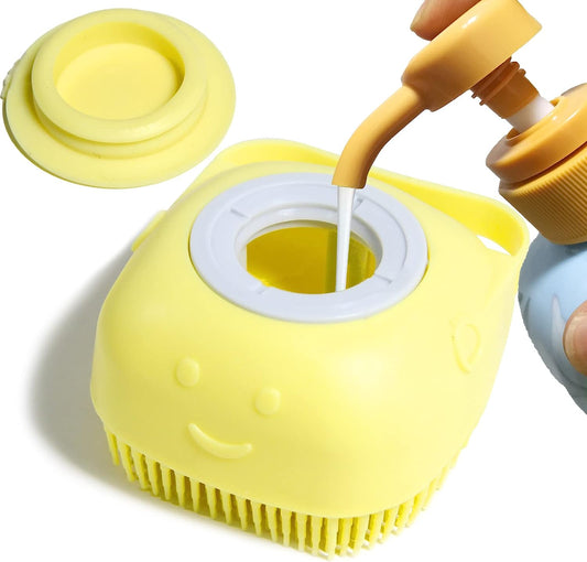 Revolutionary Yellow Pet Bath Brush with Built-in Shampoo Dispenser for Effortless Dog Grooming