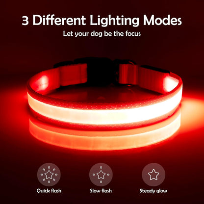 Illuminate Your Dog's Safety: Adjustable USB Rechargeable LED Glowing Collar - Super Bright & Stylish (Medium, Red)