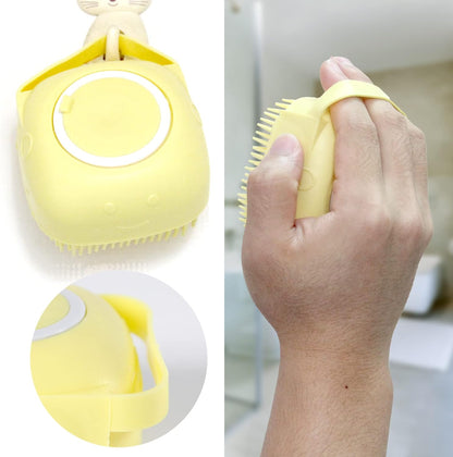 Revolutionary Yellow Pet Bath Brush with Built-in Shampoo Dispenser for Effortless Dog Grooming