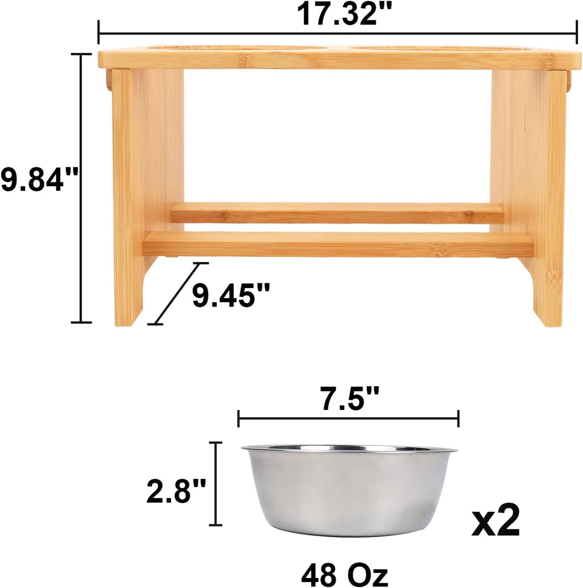 Elevated Dog Bowl Set with Stainless Steel Bowls - Adjustable Stand for All Dog Sizes