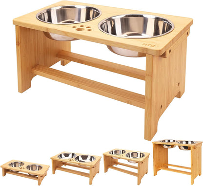 Elevated Dog Bowl Set with Stainless Steel Bowls - Adjustable Stand for All Dog Sizes
